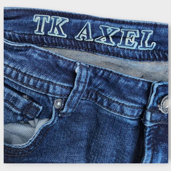 TK Axel Jeans Men's Tag 36x30 Act 36x27.5 Blue Denim Dark Wash Slim Boot - Picture 6 of 8